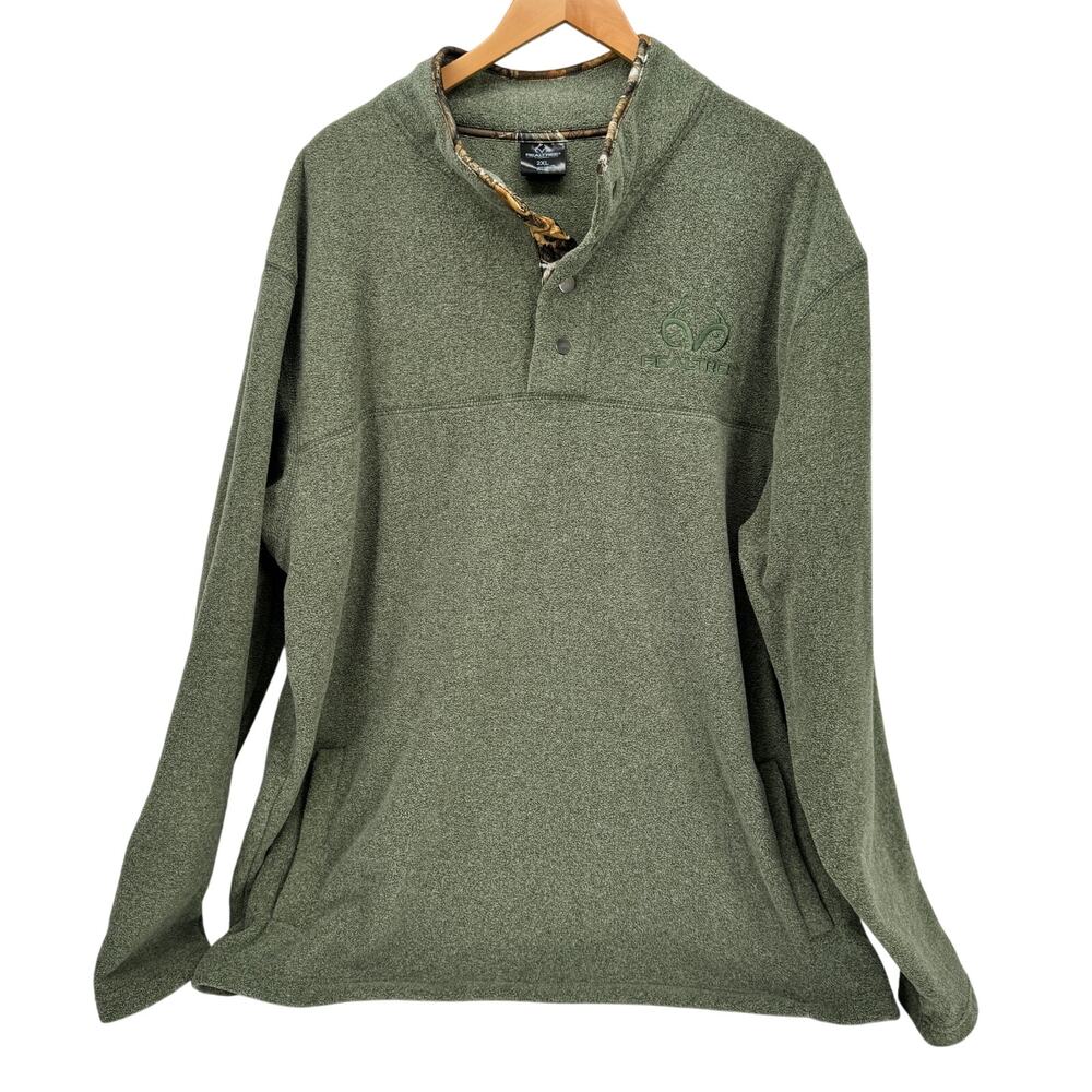 Realtree Jacket Mens 2XL Green 1/4 Snap Pullover Long Sleeve Fleece +‎ Pockets